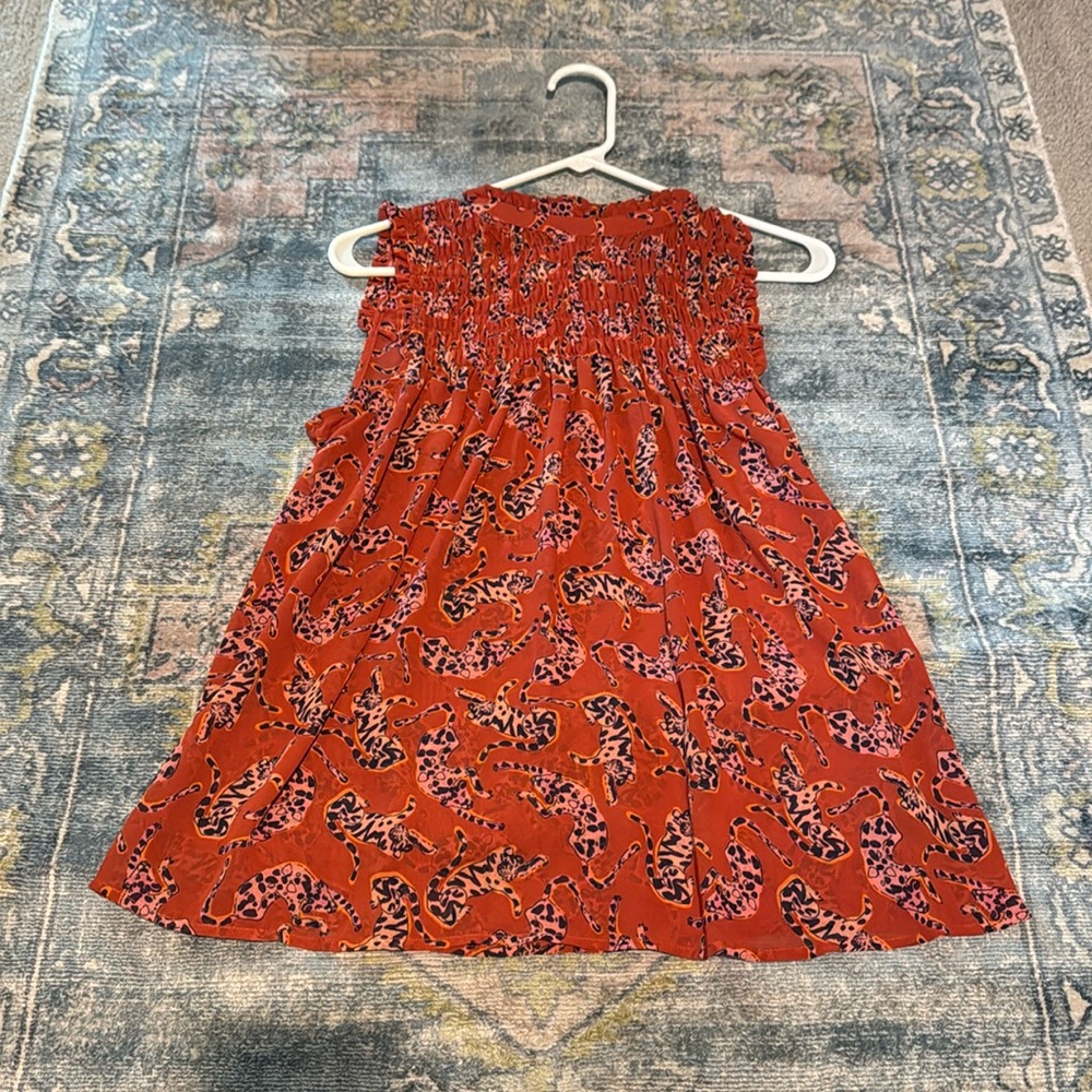 Anthropologie Maeve sleeveless red/burnt orange leopard/cheetah print blouse
